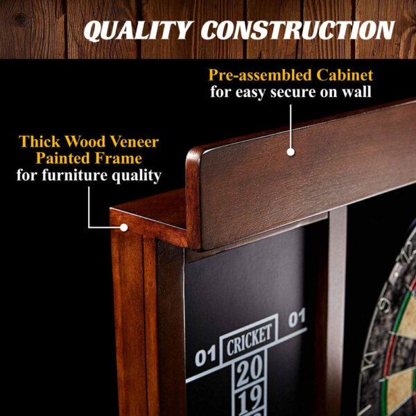 Barrington 40 Inch Dartboard Cabinet with LED Lights, 40 Inch X 4.375 Inch X 24.625 Inch - Image 8