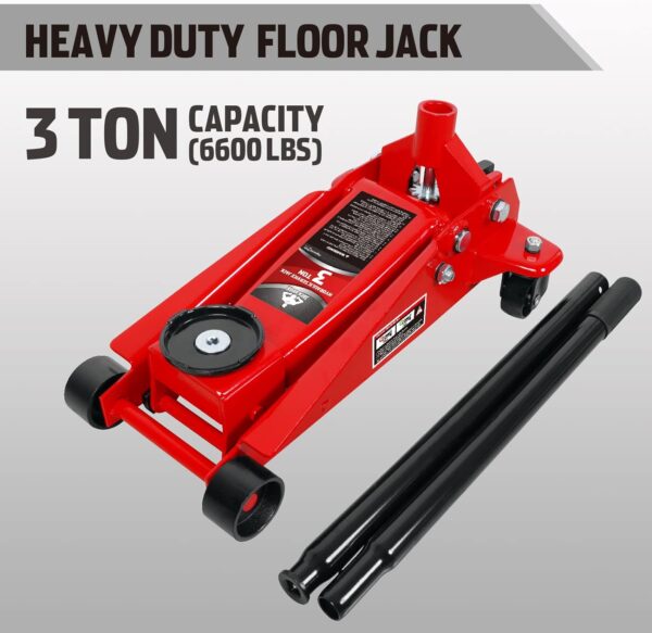 Aluminum and Steel Car Jack, 3 Ton (6,600 LBs) Hydraulic Floor Jack with Dual Piston Quick Lift Pump, Lifting Range 3-15/16" min to 18-5/16" max, Red - Image 35