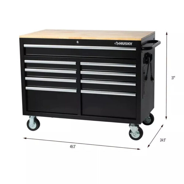46 in. W x 24 in. D 9-Drawer Gloss Black Deep Tool Chest Mobile Workbench - Image 6