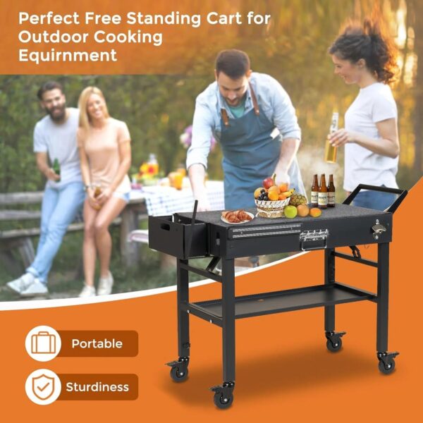 "Portable Stainless Steel Folding Grill Table with Wheels, 31"x 17" Large Space Grill Stand" - Image 3