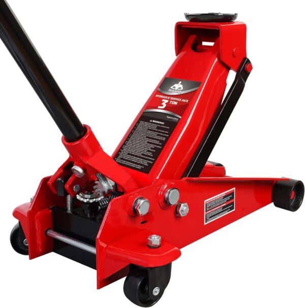 Aluminum and Steel Car Jack, 3 Ton (6,600 LBs) Hydraulic Floor Jack with Dual Piston Quick Lift Pump, Lifting Range 3-15/16" min to 18-5/16" max, Red - Image 2
