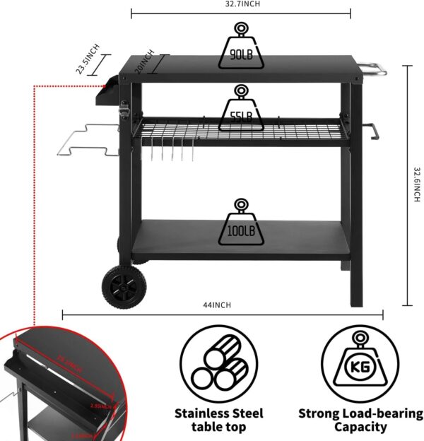 Three Shelf Grill Cart Table - Movable Outdoor Dining Cart - Image 5