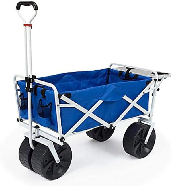 MacSports All Terrain Beach Wagon with Side Table|Heavy Duty Collapsible Folding Cart with Large Wheels for Beach Day, Picnic, Camping, Outdoor Activities | Blue/White - Image 8