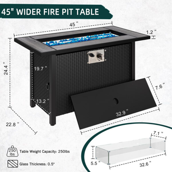 Walsunny 45" Propane Fire Pit Table 50,000 BTU Steel Gas Fire Pit with Lid and Lava Rock Rectangular - Image 4