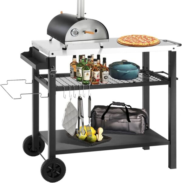 Three Shelf Grill Cart Table - Movable Outdoor Dining Cart - Image 3