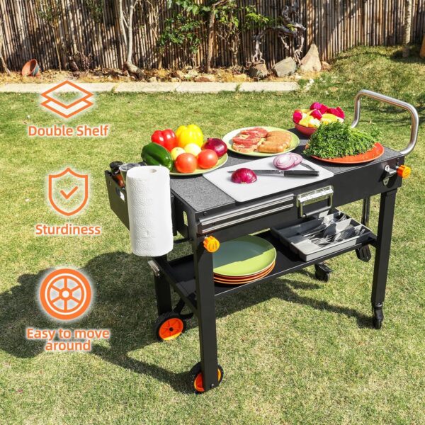 Adjustable 3-Shelf Indoor & Outdoor Grill Table | Portable Work Table with Stainless Steel Tabletop - Image 6