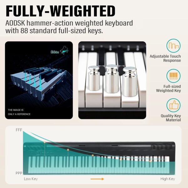 AODSK S-200 88-Key Weighted Digital Piano, Hammer Action, Black, with Sustain Pedal & Stereo Speakers, USB Connectivity, Portable for All Skill Levels - Image 4