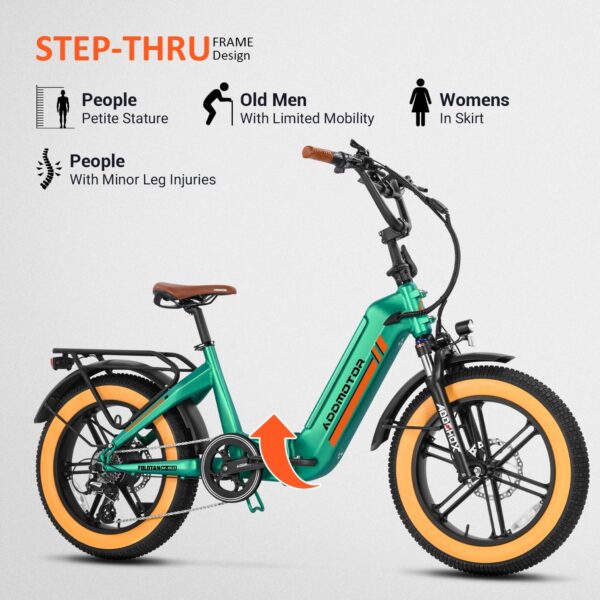 Addmotor M-160 750W Folding Electric Bike, 20′′ Step-Thru Fat Tire, 100 Mi Range, Torque Sensor, Hydraulic Brakes, Sky Blue - Image 6