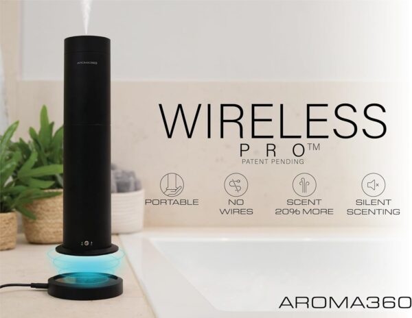 Wireless Pro Essential Oil Diffuser - 600 sq ft Coverage - Cordless & Portable with Remote - Aromatherapy Scent Diffuser - Home, Spa, Office & Business - Air Freshener - Midnight Black - Image 6