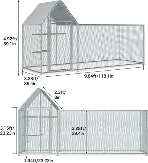 Walnest 10ft Large Metal Chicken Coop with Climbing Frame, Walk-in Poultry Cage with Waterproof&Anti-UV Cover,Heavy Duty Chicken Coop or Outdoor Backyard Farm Use - Image 2