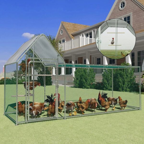 Walnest 10ft Large Metal Chicken Coop with Climbing Frame, Walk-in Poultry Cage with Waterproof&Anti-UV Cover,Heavy Duty Chicken Coop or Outdoor Backyard Farm Use - Image 7