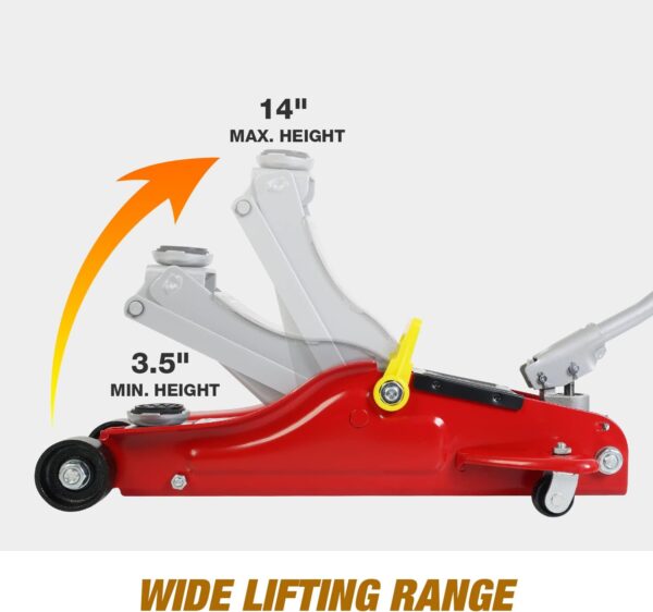 Aluminum and Steel Car Jack, 3 Ton (6,600 LBs) Hydraulic Floor Jack with Dual Piston Quick Lift Pump, Lifting Range 3-15/16" min to 18-5/16" max, Red - Image 10
