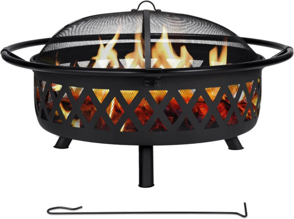 SUNCREAT 42′′ Alloy Steel Outdoor Fire Pit, Wood Burning with Spark Screen & Poker, Black, Round Garden Fireplace - Image 4