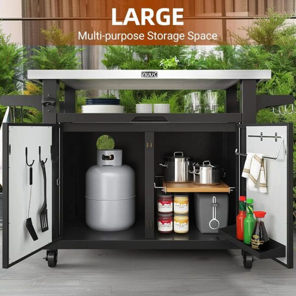 Outdoor Grill Prep Table with Storage Cabinet - Stainless Steel Top - Image 4