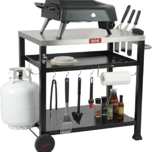 3-Shelf Outdoor Grill Table - Grill Cart Pizza Oven Table with Wheels