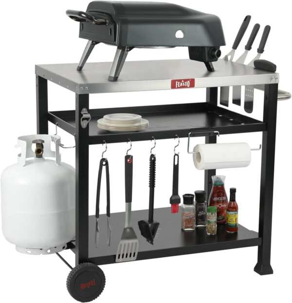 3-Shelf Outdoor Grill Table - Grill Cart Pizza Oven Table with Wheels
