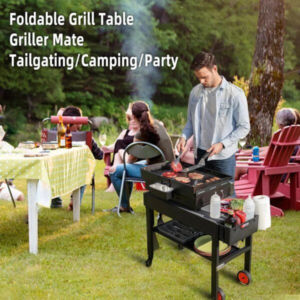 Adjustable 3-Shelf Indoor & Outdoor Grill Table | Portable Work Table with Stainless Steel Tabletop - Image 2