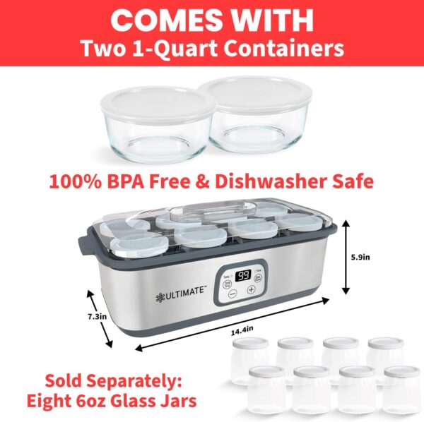Ultimate Probiotic Yogurt Maker with Two 1-Quart Containers for Larger Batches Make Trillions of Live Probiotics with Adjustable Temp Time Control Best Greek Yogurt Maker LIFETIME WARRANTY - Image 13