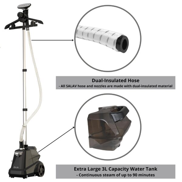 SALAV Commercial Full-Size Garment Steamer with Foot Pedals and Extra Large 3L Water Tank - Image 4