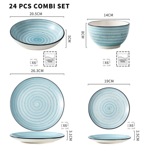 Vancasso 48-Piece Stoneware Dinnerware Set, Blue Dinner Set, Service for 12 - Image 8