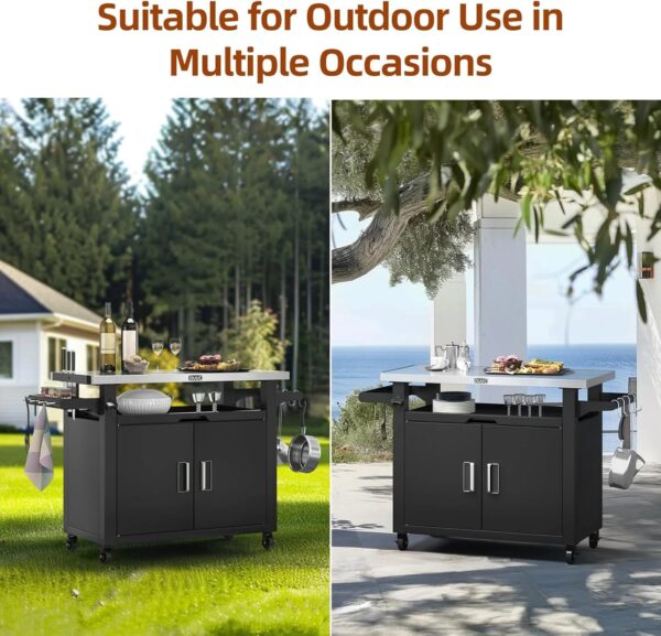 Outdoor Grill Prep Table with Storage Cabinet - Stainless Steel Top - Image 5