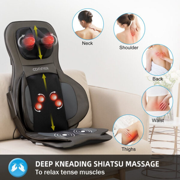 Comfier Shiatsu Neck Back Massager with Heat, Air Compression Massage Chair Pad - Image 3
