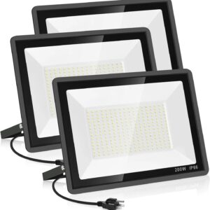 3 Pack 200W LED Flood Light,Super Bright Exterior Security Lights With Plug,IP66 Waterproof Outdoor Flood Light, 22800lm 5000K Daylight White Floodlight for Yard, Garden,Basketball Court, Arena