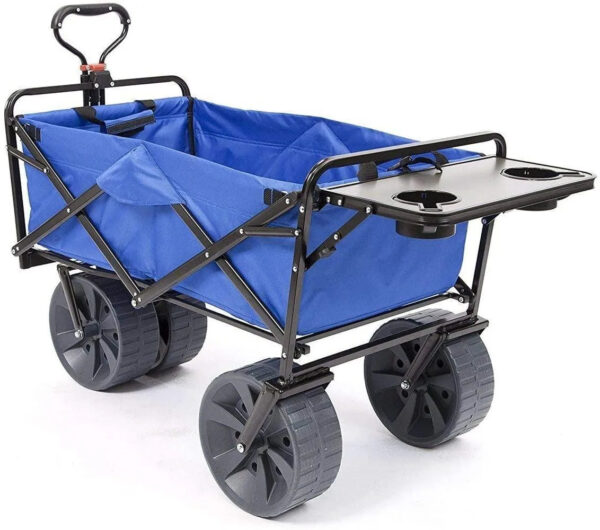 MacSports All Terrain Beach Wagon with Side Table|Heavy Duty Collapsible Folding Cart with Large Wheels for Beach Day, Picnic, Camping, Outdoor Activities | Blue/White - Image 5