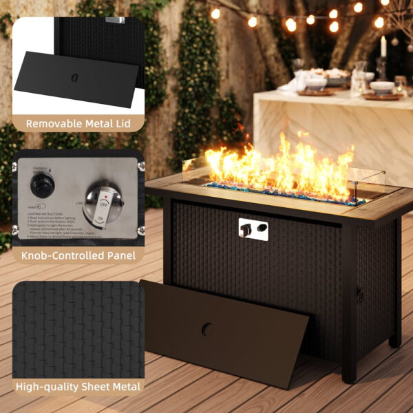 Walsunny 45" Propane Fire Pit Table 50,000 BTU Steel Gas Fire Pit with Lid and Lava Rock Rectangular - Image 3