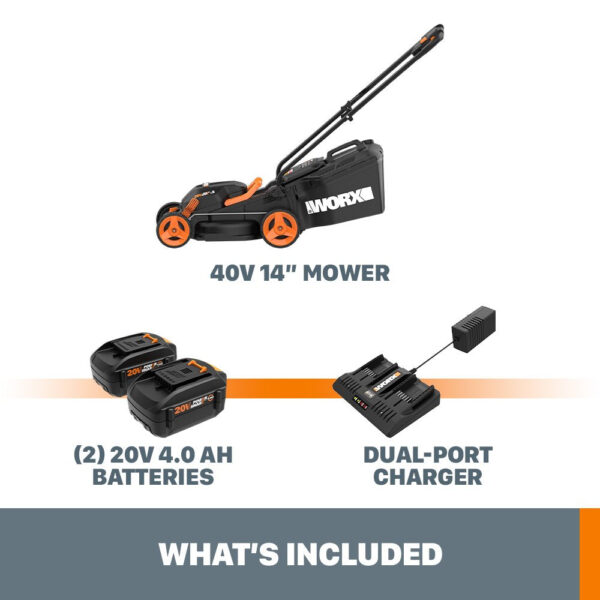 Worx 40V Cordless Lawn Mower 14′′ with Intellicut, Mulching, 2x20V 4.0Ah Batteries and Charger Included - Image 2