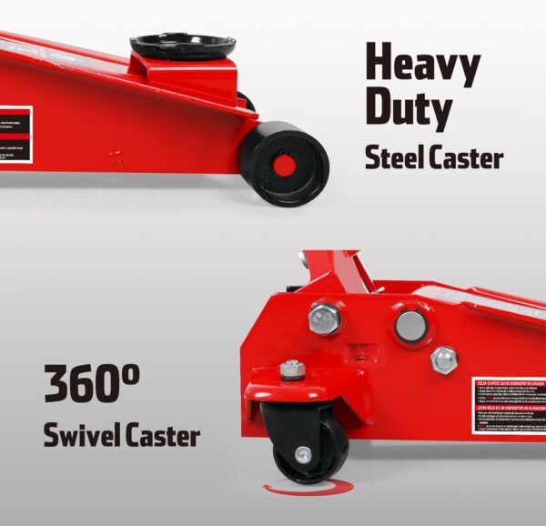 Aluminum and Steel Car Jack, 3 Ton (6,600 LBs) Hydraulic Floor Jack with Dual Piston Quick Lift Pump, Lifting Range 3-15/16" min to 18-5/16" max, Red - Image 37