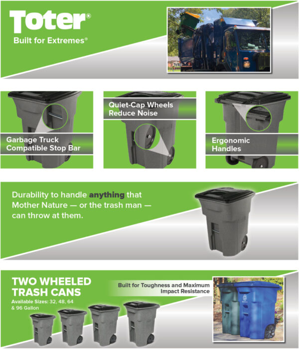 Toter 96 Gallon Trash Can with Smooth Wheels and Lid ; - Image 3
