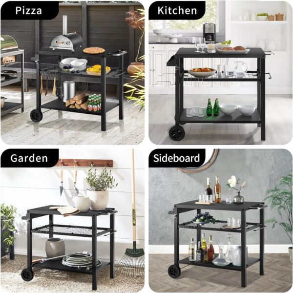 Three Shelf Grill Cart Table - Movable Outdoor Dining Cart - Image 7