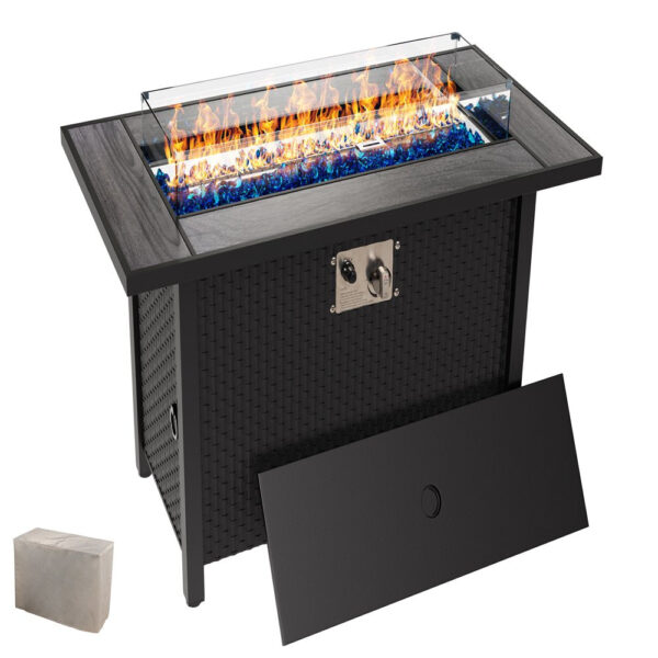 Walsunny 45" Propane Fire Pit Table 50,000 BTU Steel Gas Fire Pit with Lid and Lava Rock Rectangular - Image 12