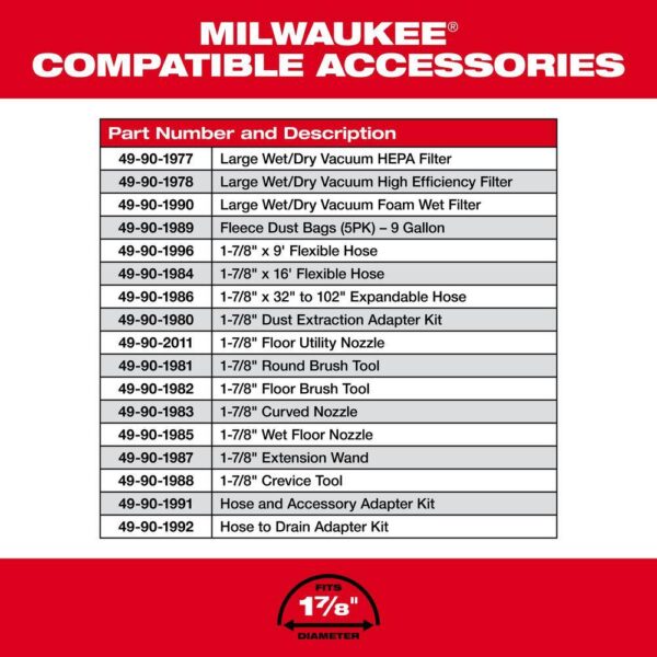 0920-20-48-11-1880-48-11-1862 M18 FUEL 9 Gal. Cordless DUAL-BATTERY Wet/Dry Shop Vacuum w/XC 8.0 Ah Battery High Output 6.0Ah Batteries (2-Pack) - Image 24