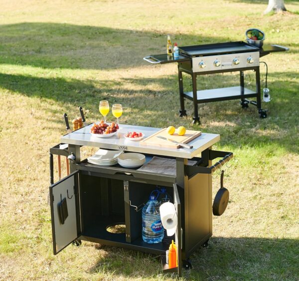 42-Inch Rolling Outdoor Kitchen Island and BBQ Serving Cart - Image 7
