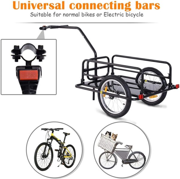 Aosom Foldable Bike Cargo Trailer Cart with Hitch, 80lbs Capacity, 16in Wheels, Black - Image 6
