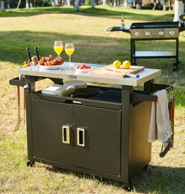 42-Inch Rolling Outdoor Kitchen Island and BBQ Serving Cart - Image 5