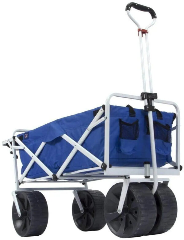 MacSports All Terrain Beach Wagon with Side Table|Heavy Duty Collapsible Folding Cart with Large Wheels for Beach Day, Picnic, Camping, Outdoor Activities | Blue/White - Image 7