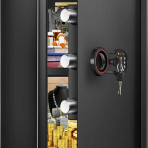 3.8 Cub Large safe is fireproof and waterproof, burglar proof and fireproof safe, with numeric keypad, spare key and 2 removable shelves