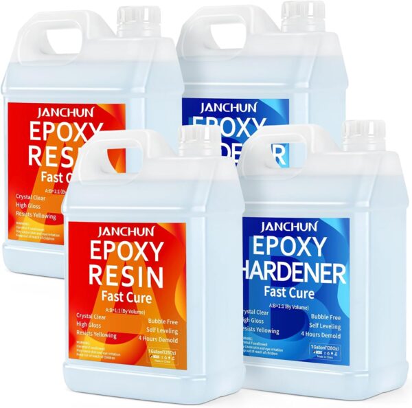 2 Gallon Epoxy Resin + 2 Gallon Epoxy Hardener, High Gloss Coating for River Table Tops, Art Casting Resin, Jewelry Making, DIY, Tumblers, Molds, Art Painting, Fast Curing Resin