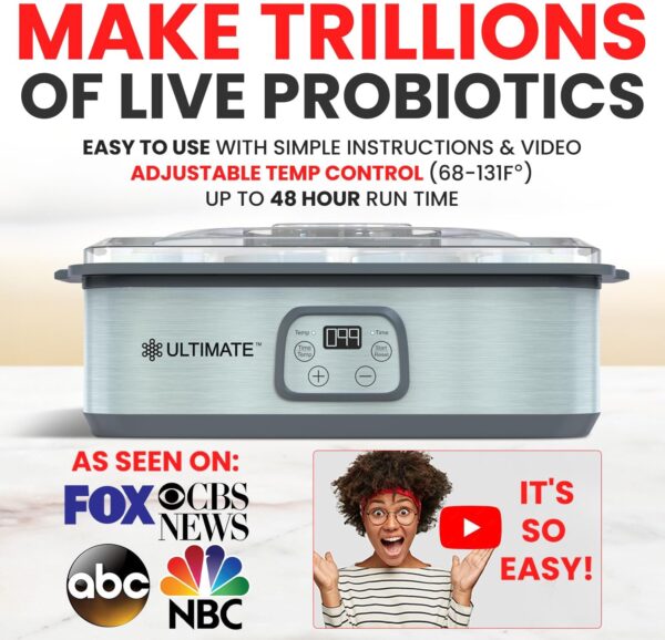 Ultimate Probiotic Yogurt Maker with Two 1-Quart Containers for Larger Batches Make Trillions of Live Probiotics with Adjustable Temp Time Control Best Greek Yogurt Maker LIFETIME WARRANTY - Image 10