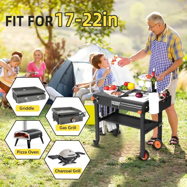 Adjustable 3-Shelf Indoor & Outdoor Grill Table | Portable Work Table with Stainless Steel Tabletop - Image 4