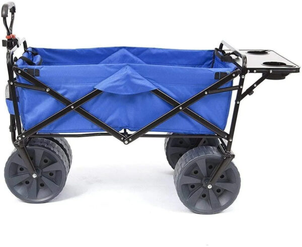 MacSports All Terrain Beach Wagon with Side Table|Heavy Duty Collapsible Folding Cart with Large Wheels for Beach Day, Picnic, Camping, Outdoor Activities | Blue/White - Image 4