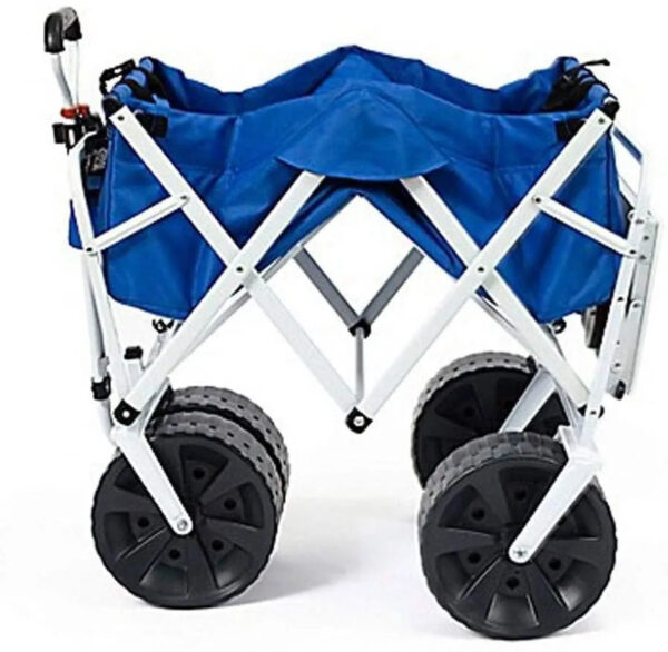 MacSports All Terrain Beach Wagon with Side Table|Heavy Duty Collapsible Folding Cart with Large Wheels for Beach Day, Picnic, Camping, Outdoor Activities | Blue/White - Image 2