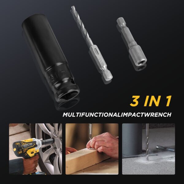 VQJTCVLY 21V Brushless Cordless Impact Wrench 1/2′′ with 2x 4.0Ah Batteries, 5 Sockets, 7 Drill Bits, Yellow - Image 3