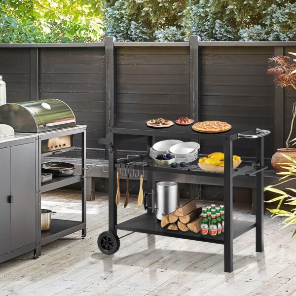 Three Shelf Grill Cart Table - Movable Outdoor Dining Cart - Image 2