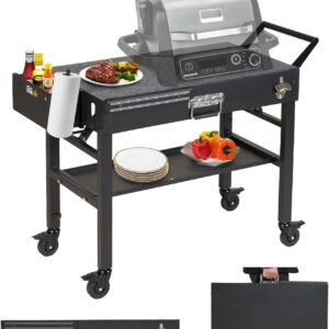 "Portable Stainless Steel Folding Grill Table with Wheels, 31"x 17" Large Space Grill Stand"