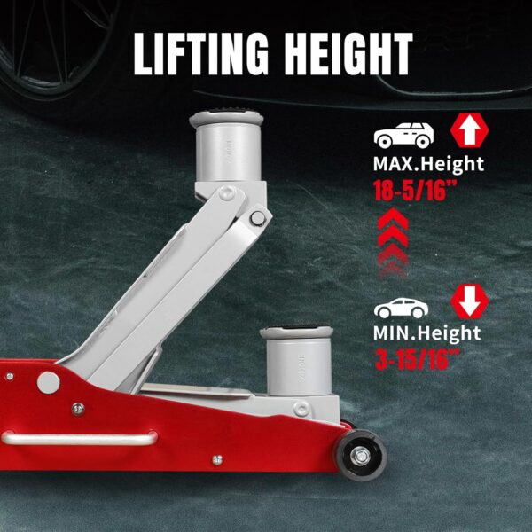 Aluminum and Steel Car Jack, 3 Ton (6,600 LBs) Hydraulic Floor Jack with Dual Piston Quick Lift Pump, Lifting Range 3-15/16" min to 18-5/16" max, Red - Image 47