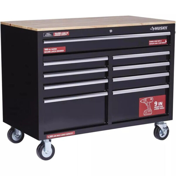 46 in. W x 24 in. D 9-Drawer Gloss Black Deep Tool Chest Mobile Workbench - Image 4
